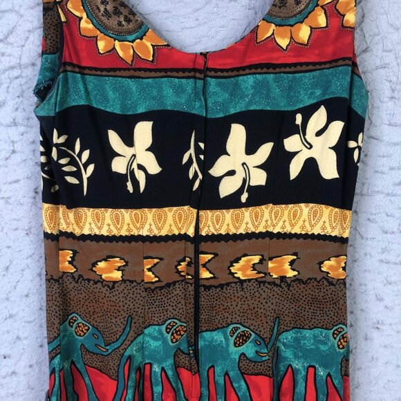 Vintage LEWNY Dress Womens 10 Elephant Sunflower Print Rayon Made in USA 90s - Picture 12 of 16